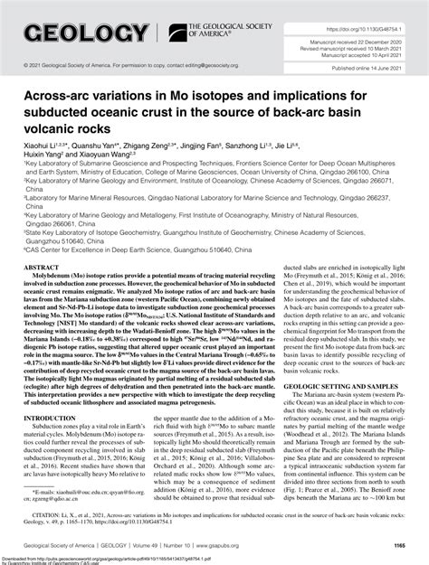 (PDF) Across-arc variations in Mo isotopes and implications for ...