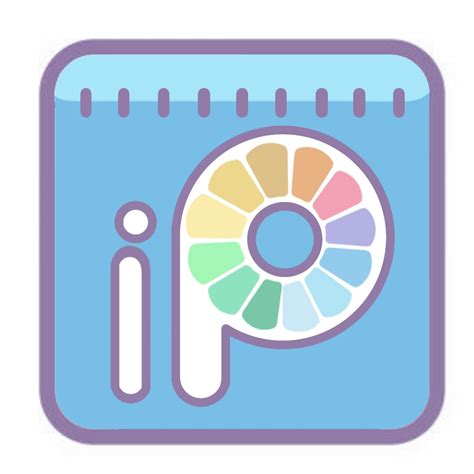 a blue and purple icon with an image of a paint palette in the shape of a rainbow wheel