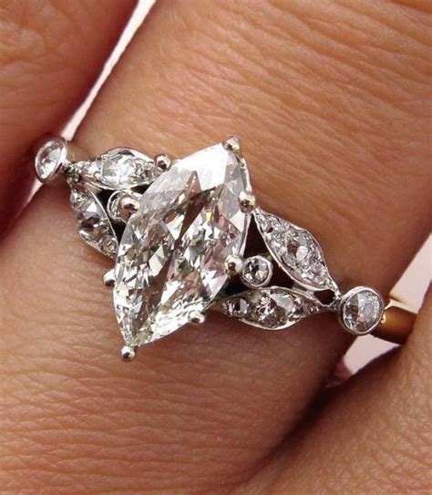 Antique Victorian French 1.00ct Old European Marquise Cut Diamond Engagement 18k Ring #2661403 ...