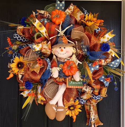 Scarecrow Wreath Fall Deco Mesh Wreath Autumn Mesh Wreath