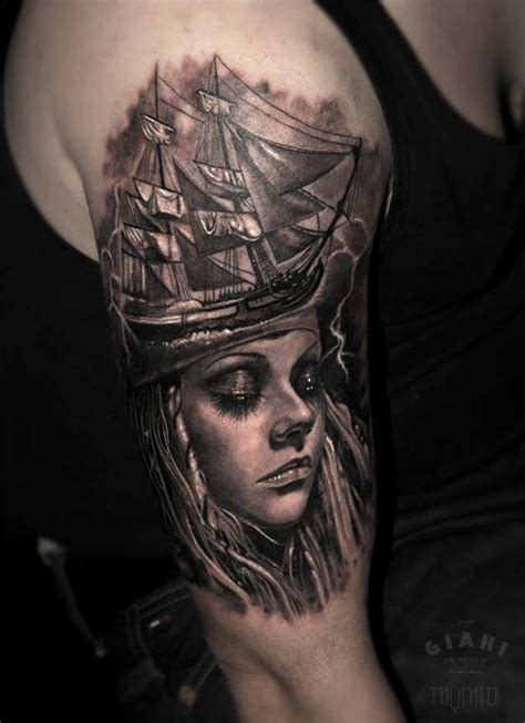 50 Amazing Ship Tattoos You Won't Believe Are Real - TattooBlend | Ship tattoo, Pirate ship ...