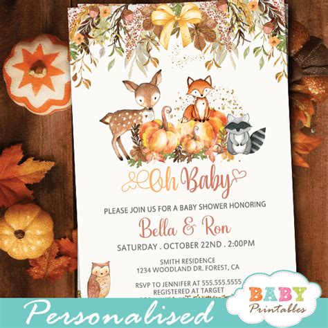 Fall Theme Woodland Baby Shower Invitations – D358 - Baby Printables