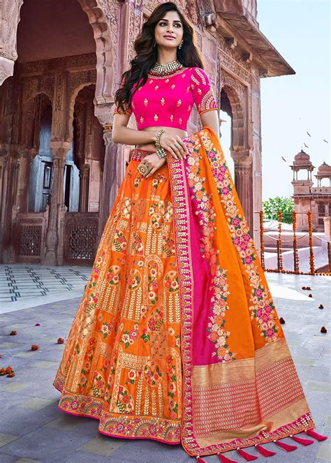 Orange Woven Silk Jacquard Traditional Lehenga Choli 2712