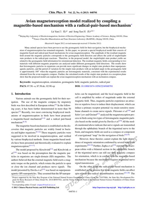 [PDF] Avian magnetoreception model realized by coupling magnetite-based mechanism with radical ...