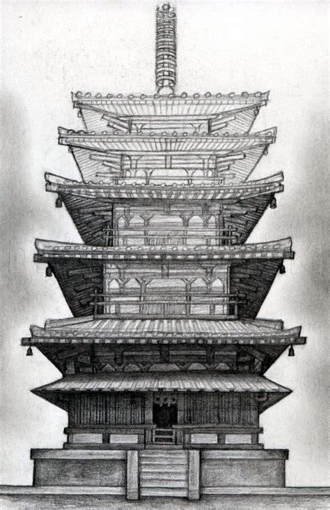 How To Draw A Pagoda, Japanese Pagoda, Step by Step, Drawing Guide, by finalprodigy | Japanese ...