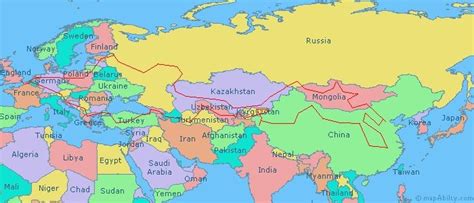 Map Of Europe & Asia - Cities And Towns Map