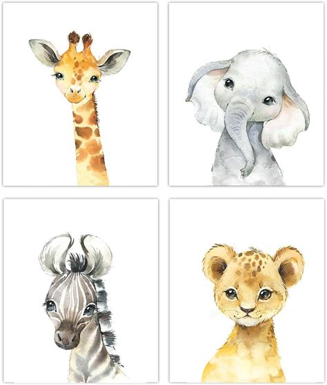 Amazon.com: Little Baby Watercolor Animals Safari Prints Set of 4 ...