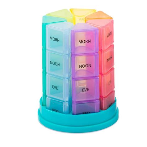 Small 7 Day Weekly Tower Pill Box Organizer Med Dispenser - 4 Times a ...