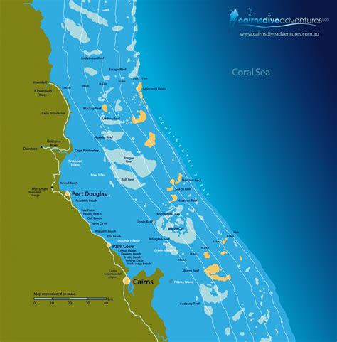 Cairns Dive Sites Map | Detailed Great Barrier Reef Dive Sites from Cairns