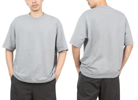 Young Man in Grey Oversize T-shirt Mockup Front and Back Used As Design Template Stock Photo ...