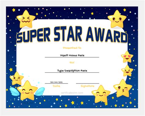 Super Star Award Certificate Word Templates | Edit & Print