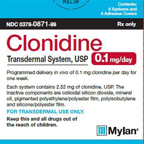 Clonidine Transdermal Patch 0.1 mg 24-Hour 4/Box by Mylan (RX ...