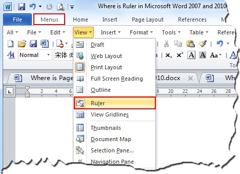 Where is the Ruler in Microsoft Word 2007, 2010, 2013, 2016, 2019 and 365