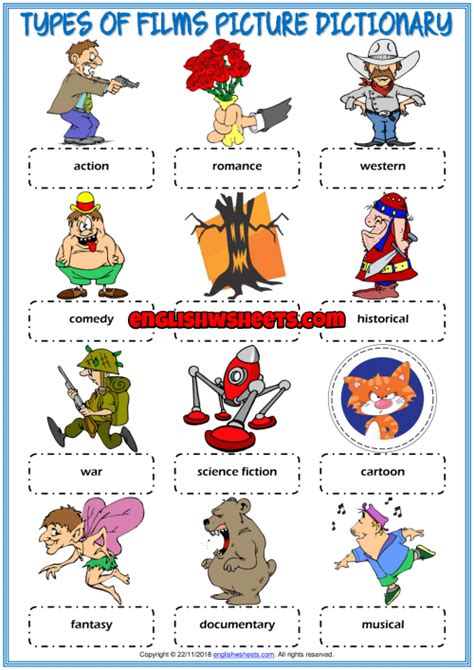 Types of Films ESL Printable Picture Dictionary For Kids Music ...