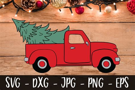 Red Truck Christmas Tree SVG DXF EPS Red Truck Christmas (390834 ...