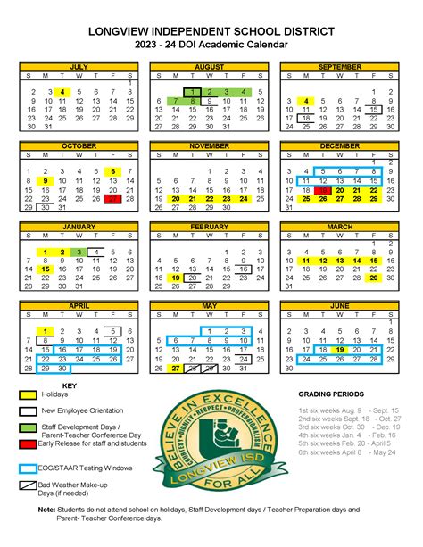 Longview School District 2024 School Calendar - Cordi Dolores