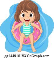 33 Cartoon Little Girl Floating With Inflatable Ring Clip Art | Royalty Free - GoGraph
