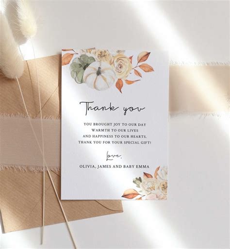 Fall Bridal Shower Thank You Cards Printable, Fall Thank You Note, ANY ...