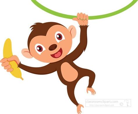 Primate Clipart-monkey holding banana hanging from tree clipart