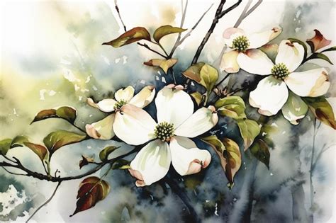 Premium AI Image | A watercolor painting of a dogwood tree.