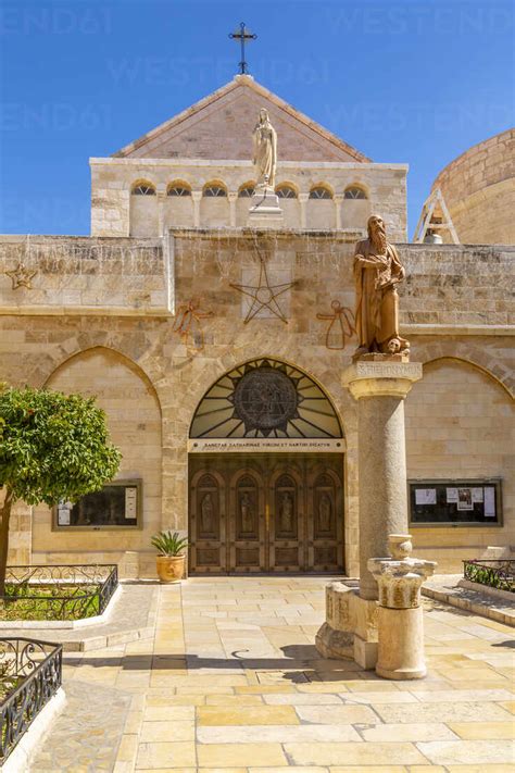 View of exterior of Church of Nativity in Manger Square, Bethlehem ...