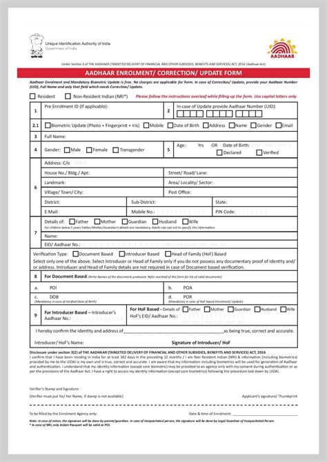 Aadhar Card Correction Form PDF Download Data Update / Correction