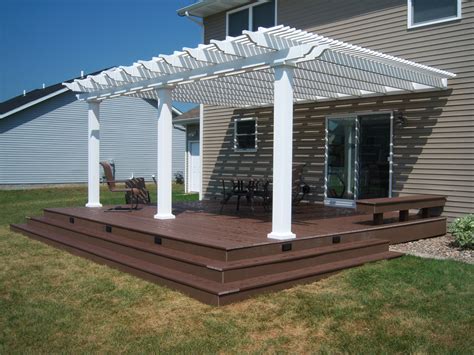 16x20 Attached white vinyl pergola attached to house - 7 square columns and 75% shade option ...