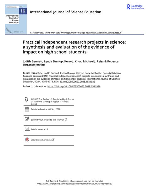 (PDF) Practical Independent Research Projects in Science: a Synthesis ...