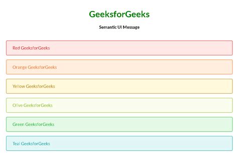 Semantic-UI Message Colored Variation - GeeksforGeeks