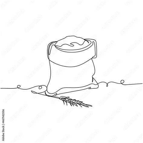 Vector continuous one single line drawing icon of whole flour in bag with wheat ear in ...