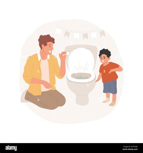 Flushing toilet isolated cartoon vector illustration. Parent showing ...