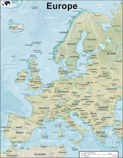 Physical Map Of Europe Free Large Physical Map Of Europe Physical ...