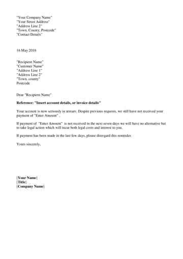 Debt Collection Letter | 7 Day Letter Template Download FREE