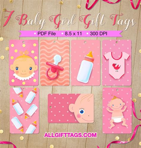 Printable baby girl gift tags. Get them in PDF format at http://allgifttags.com/download/baby ...