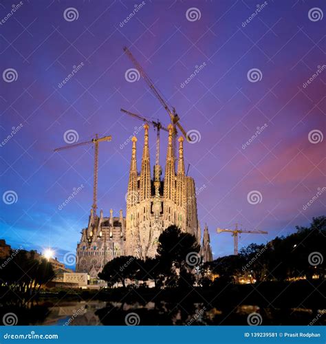 Night View of the Sagrada Familia, a Large Roman Catholic Church in ...