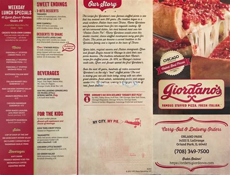 Giordano's Pizza Carry Out Menu Chicago (Scanned Menu With Prices)