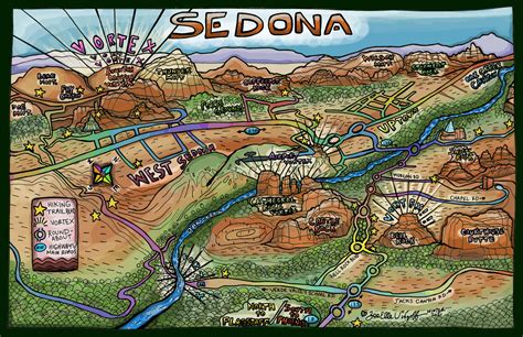 Sedona Map Illustrated by Local Artist Vortex Guide Hiking - Etsy