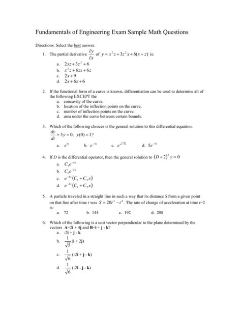 Fundamentals of Engineering Exam Sample Questions