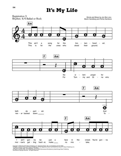 It's My Life Sheet Music | Bon Jovi | E-Z Play Today