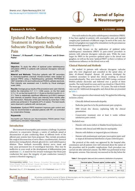 (PDF) Epidural Pulse Radiofrequency Treatment in Patients with Subacute Discogenic Radicular Pain