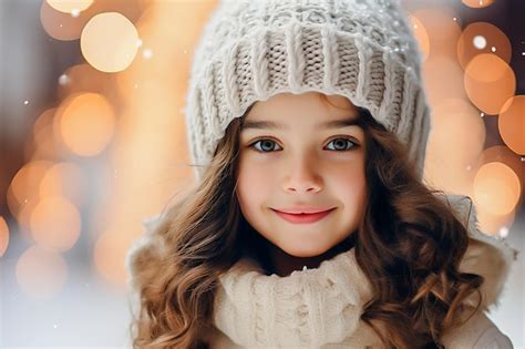 Premium AI Image | portrait of a little girl in winter clothes on the background of Christmas ...