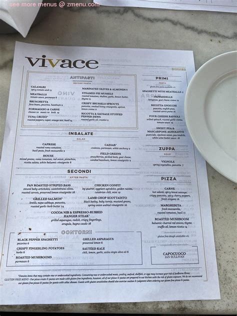 Online Menu of Vivace Restaurant, Raleigh, North Carolina, 27609 - Zmenu