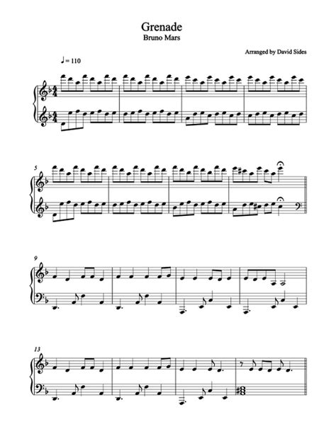 Grenade (Bruno Mars) - Piano Sheet Music – David Sides Enterprises, Inc.