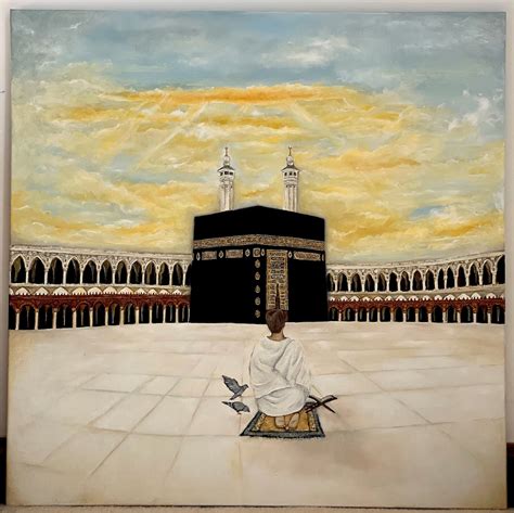 Kaaba Painting, Masjid Al Haram, Hajj Painting, Islamic Painting, Man ...