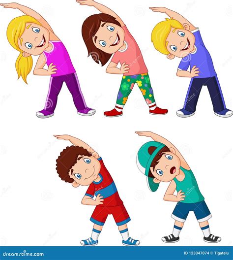 Cartoon Little Kids Exercising on White Background Stock Vector - Illustration of child ...