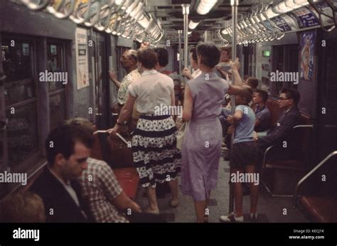 Group of People on Subway, New York City, New York, USA, July 1961 ...