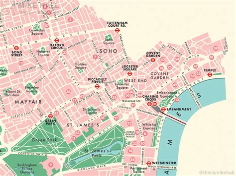 Westminster (London borough) retro map giclee print – Mike Hall Maps & illustration