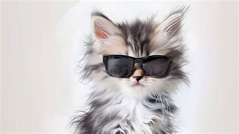 A Drawing of a Cat Wearing Sunglasses with Long Hair, AI Stock Photo - Image of young, head ...