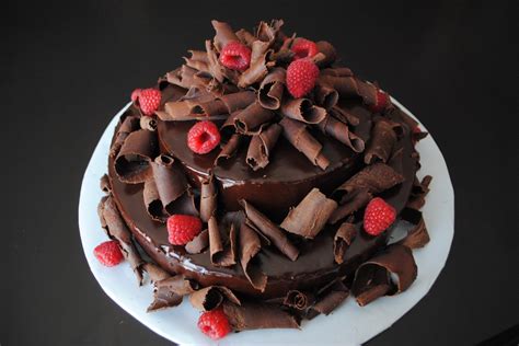 Chocolate Cake with Chocolate Curls and Raspberries | Dancing in the Kitchen