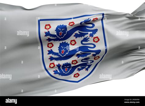 LONDON, UK - July 2023: England national football team logo badge on a flying flag. 3D Rendering ...